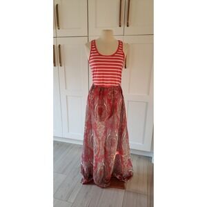 WallFlower Dress Women's M Pink White Stripes Paisley Flowy Tank Long Maxi